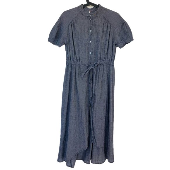FREE People Navy Retro Romance Maxi Dress Gingham Button Front Boho Vacation, S - Picture 4 of 7